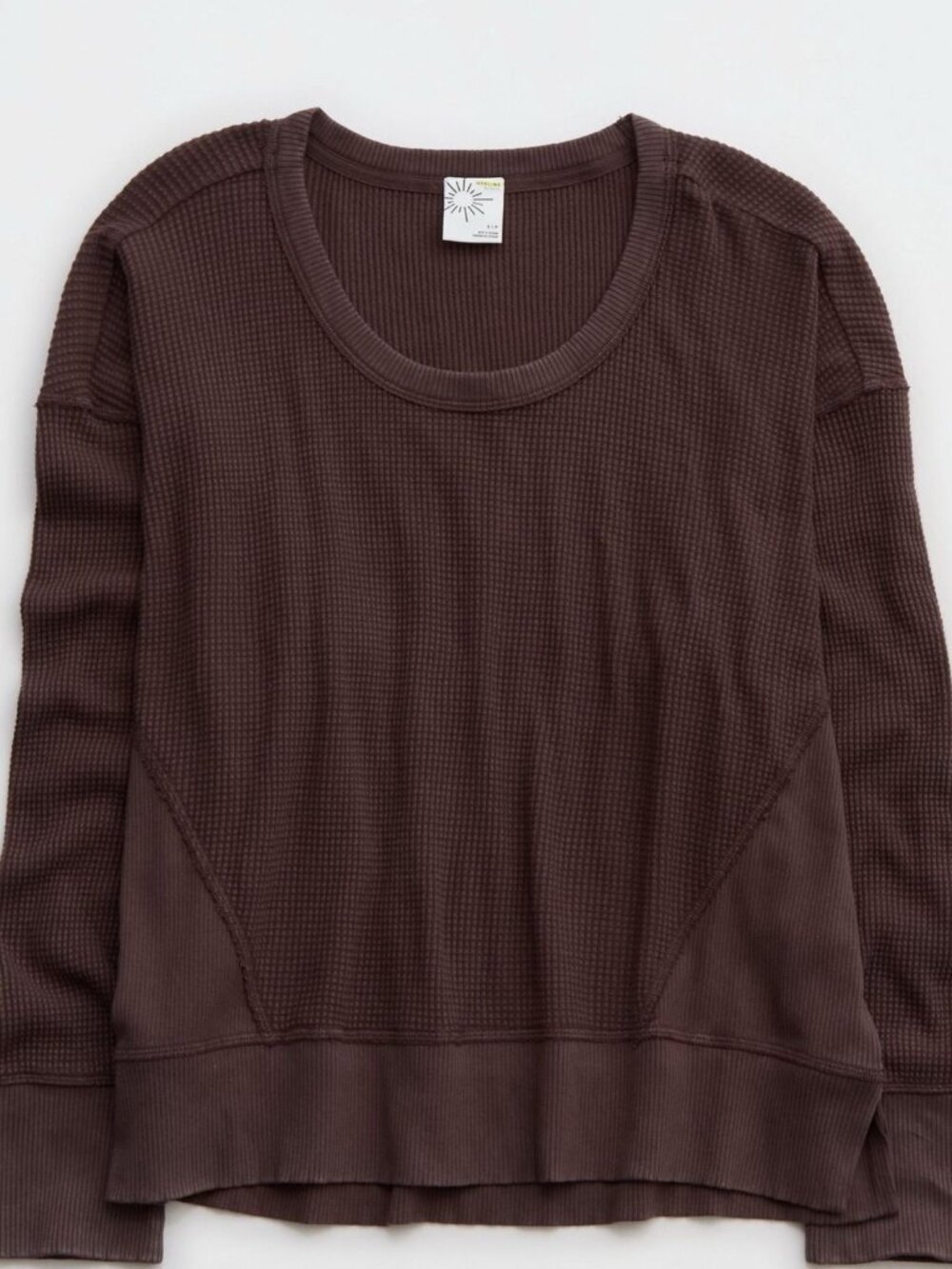 Aerie Brown Waffle Knit Oversized Pullover